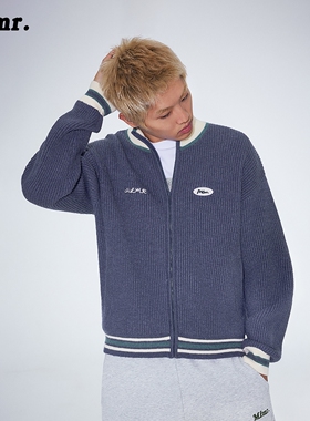 MLMR冬季新款复古风百搭撞色半高领含羊毛刺绣条纹针织衫男女