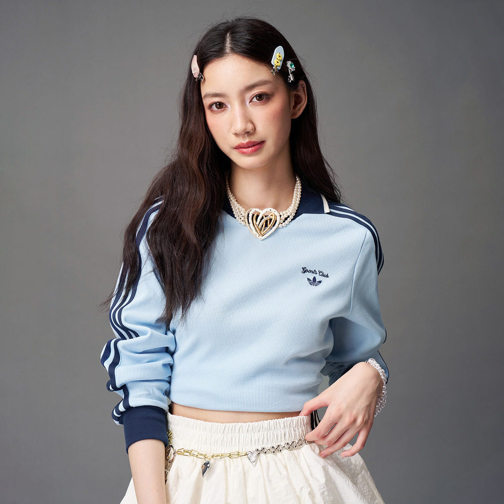 阿迪达斯三叶草女子运动休闲华夫格翻领长袖POLO衫JM8012 JM8011