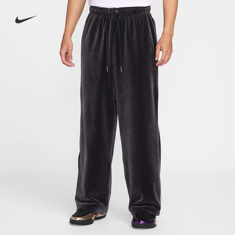 耐克/NIKE男子运动宽松詹姆斯丝绒直筒篮球长裤IF1564-010-525