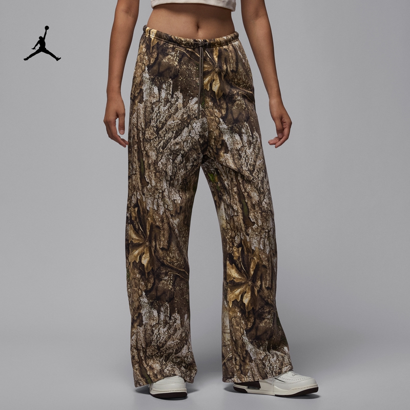 耐克/NIKE JORDAN女子运动宽松休闲加绒直筒印花长裤HV0476-133