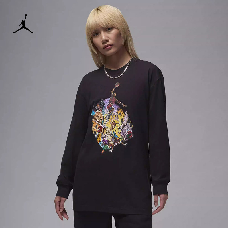 耐克/NIKE JORDAN女子运动宽松休闲印花纯棉长袖T恤FV7198-010