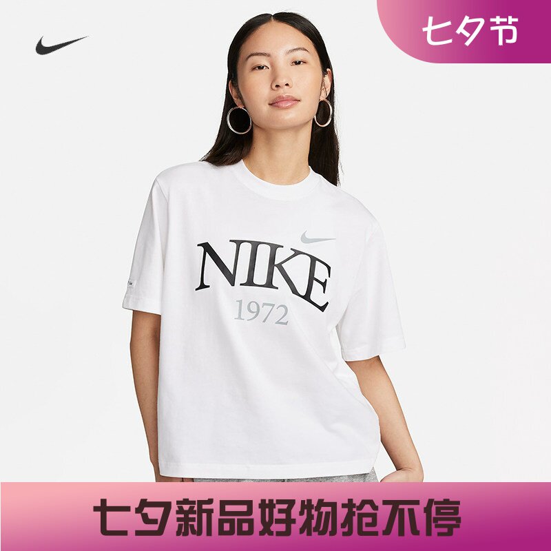 耐克女子宽松复古印花短袖T恤