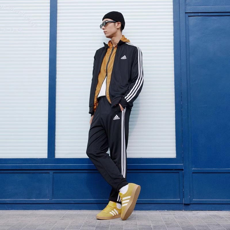 阿迪达斯男子运动休闲跑步透气复古立领田径套装GK9651 GK9658
