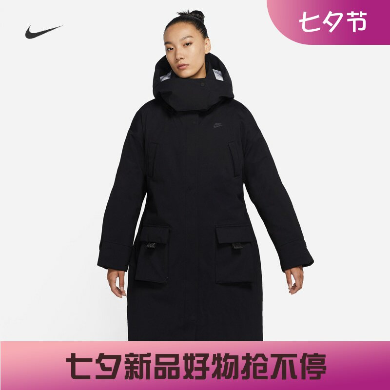 耐克女子休闲防风保暖中长款棉服