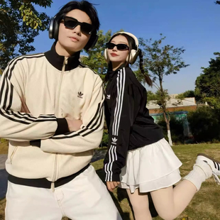 阿迪达斯三叶草男子华夫格复古风立领运动夹克外套JW0110 JW0109