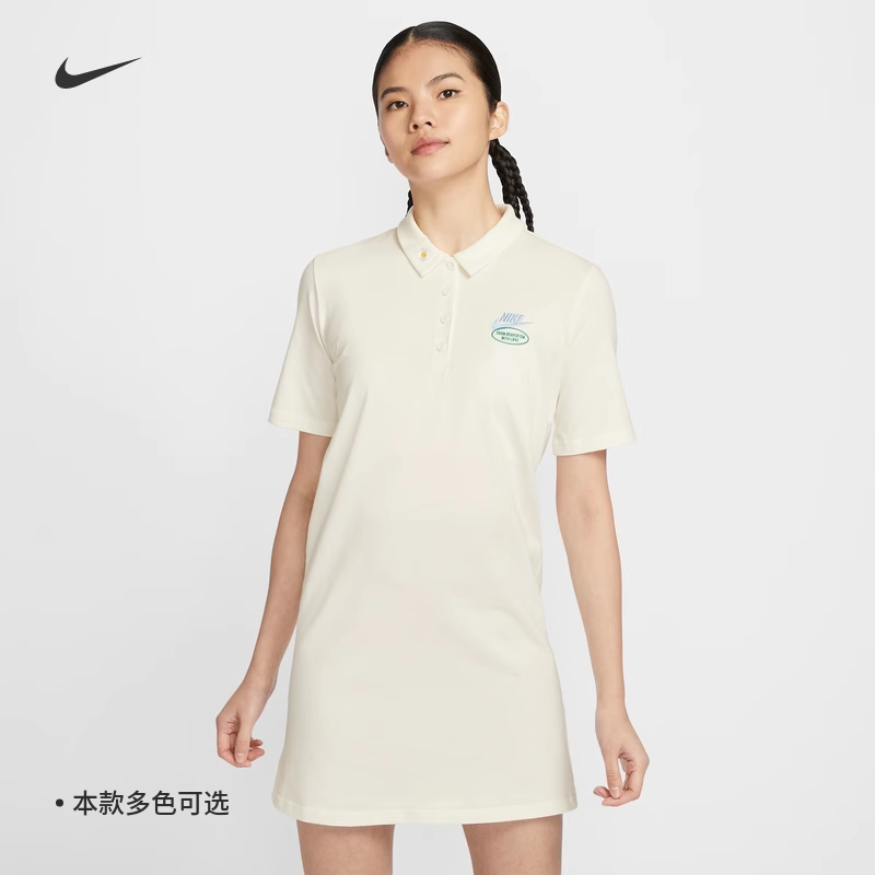 耐克休闲纯棉印花翻领短袖连衣裙