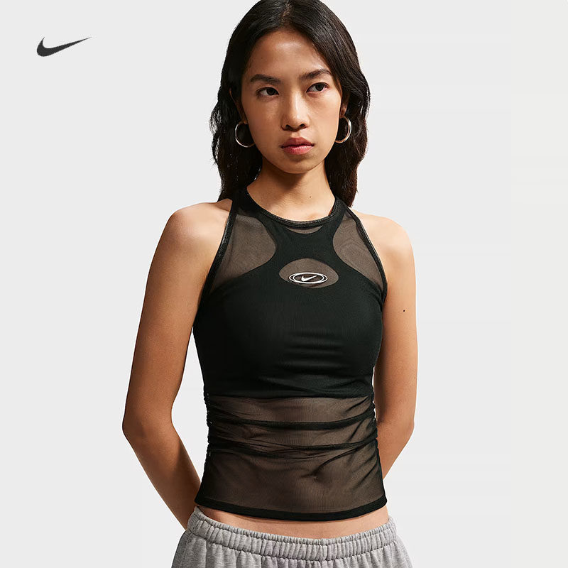 耐克/NIKE女子休闲性感紧身薄纱新款工字美背运动背心IU2648-010