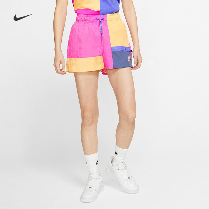耐克/NIKE女子拼接时尚休闲透气舒适梭织运动短裤CJ2285-110-601