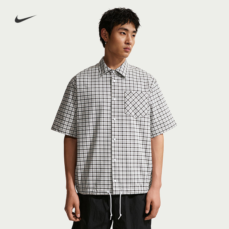 耐克/NIKE男子宽松休闲格子印花翻领运动短袖衬衫IR7577-009-468