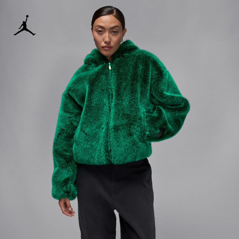 耐克/NIKE JORDAN女子运动宽松人造皮草保暖夹克外套HV0294-077