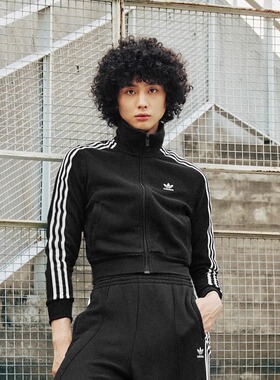 阿迪达斯三叶草女子运动休闲修身短款针织夹克外套IN6061 IY7278