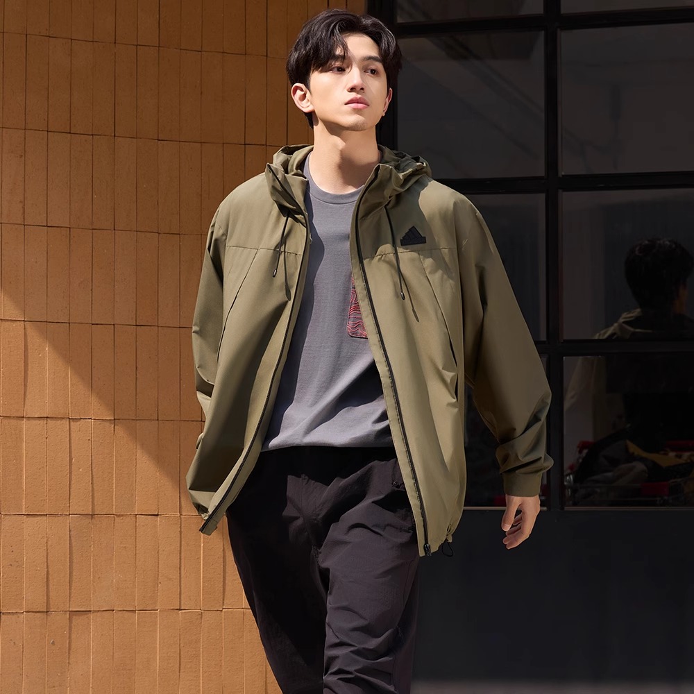 阿迪达斯男子运动宽松休闲拒水通勤连帽夹克外套JF0964 JF0962