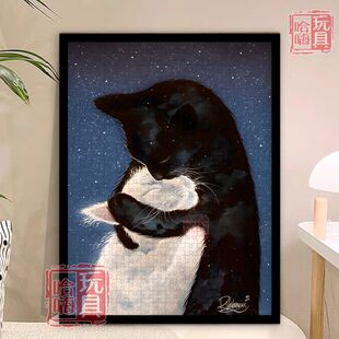 治愈系教堂猫咪的爱意拼图成人版1000片带相框益智玩具礼物装饰画