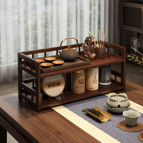 日式实木桌面茶具博古架