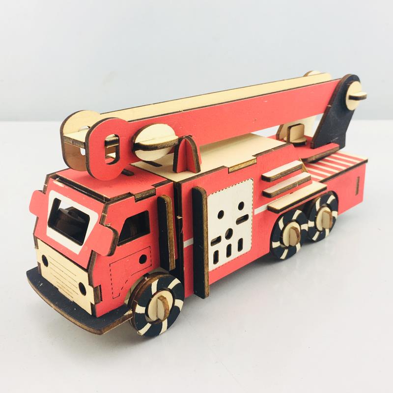 车木制仿真3D立体拼图  儿童手工益智玩具 男孩礼物车模型