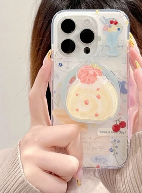 治愈草莓瑞士卷磁吸支架适用A6/5X/OPPO Reno15/14/13/12pro手机壳Find X9/7PRO双层X8ultra/A72女A3X大孔A58