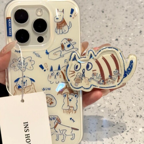 趣味可爱涂鸦猫咪小狗支架适用X9D荣耀500PRO/magic87/400手机壳200/WINRT/50SE新款X70/30防摔X40畅玩60plus