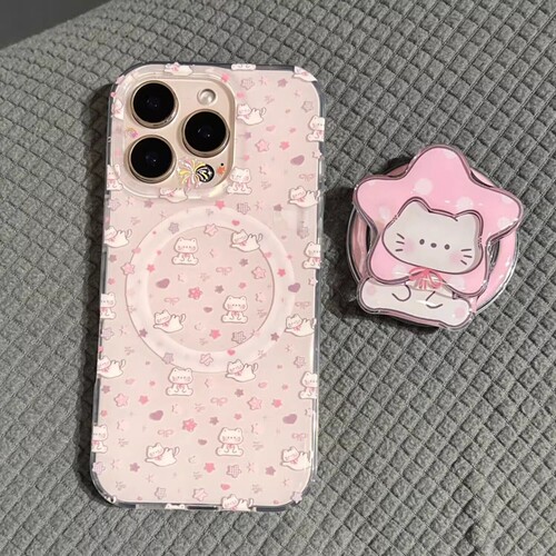 ins韩风粉色星星猫咪磁吸支架适用魅族22/20/meizu 21Pro手机壳note16简约9防摔18/16/17SPRO新款ucky08情侣