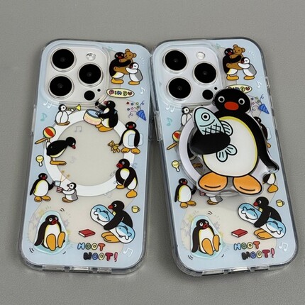 满屏可爱小企鹅磁吸支架适用OPPO A6/5X/Reno15/14/13pro手机壳findx9透明X7ultra新款A3Pro女X8S+A58防摔A96