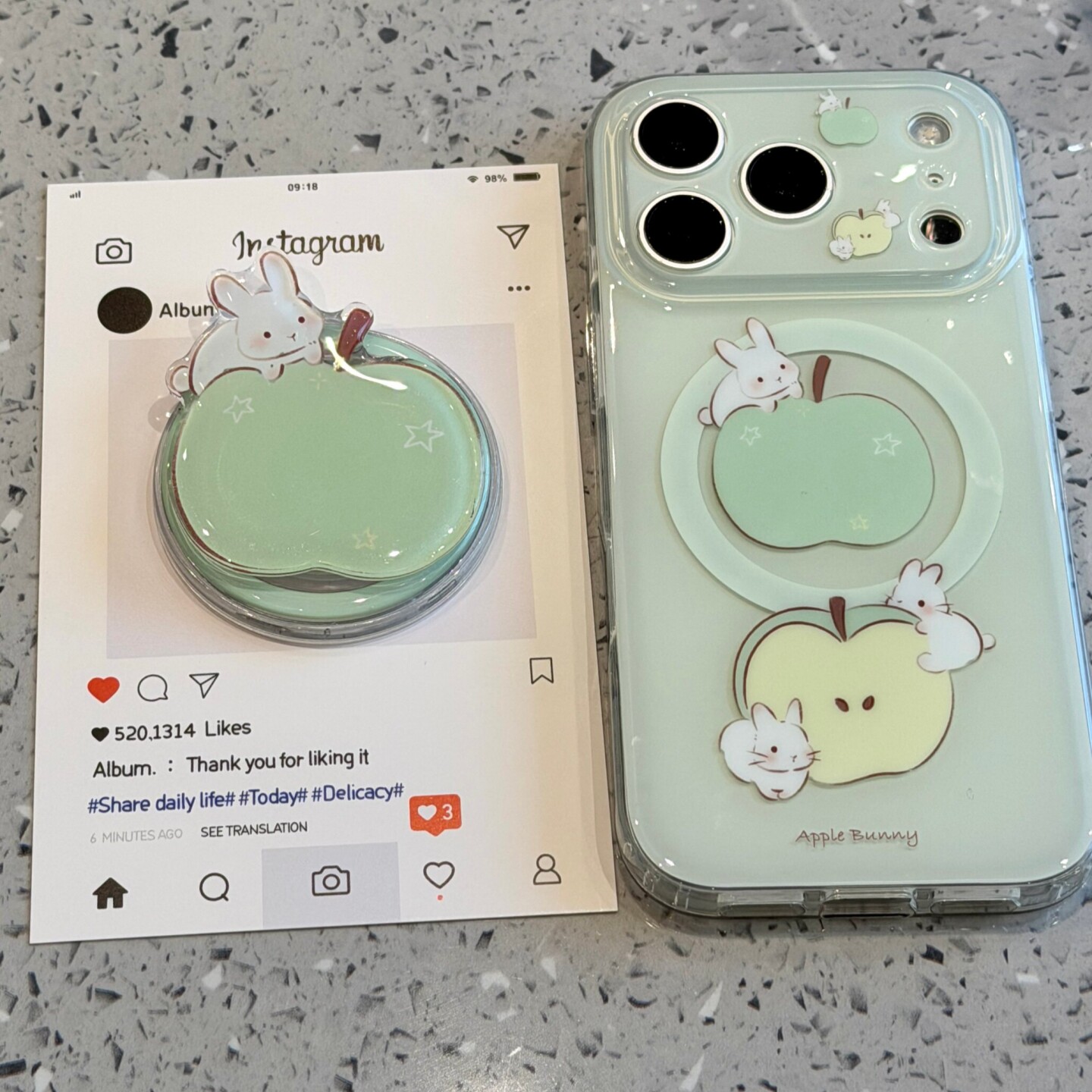 清新绿苹果星星兔子磁吸支架适用OPPO A6/5/Reno16/15/14Pro手机壳Find X9SPro/X8S+X7ultra新款A3/2X防摔A98