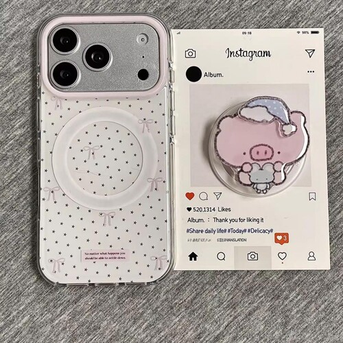 简约粉蝴蝶结星星小猪磁吸支架适用realme NEO8/GT5/6Pro真我13手机壳GT2/GT8防摔GT7Pro真我15PRO+14新款12