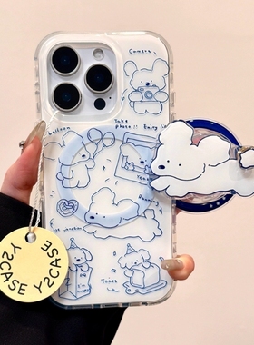 白底手绘线条狗旋转磁吸支架适用小米17/14/15手机壳k70红米K50/K60/80至尊Note15/13/12可爱Turbo4/civi5PRO