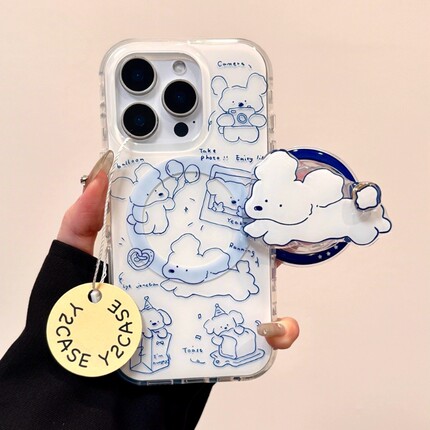 白底手绘线条狗旋转磁吸支架适用A5/OPPO Reno15/14/13/12F手机壳Find X9/X8S+X7ultra/A72新款A6pro女A3/A58