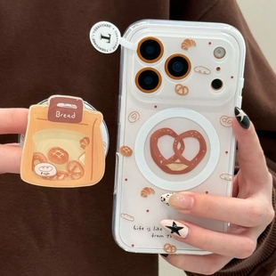 卡通白底碱水面包适用OPPOA6/5/Reno14/12/13pro手机壳findx6磁吸支架X7ultra全包A3X女K12/X8S+新款A58男A96
