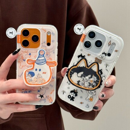 趣味可爱涂鸦小猫咪支架适用OPPO A6i/5/Reno15C/14/13手机壳findX9Pro韩系X7ultra新款A3X保护套X8S+A58/A96