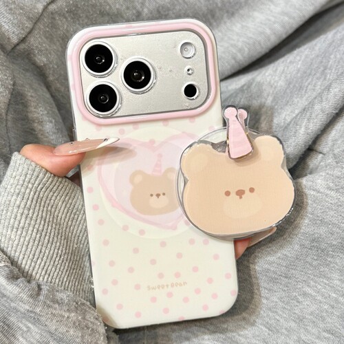 粉色波点爱心礼帽小熊磁吸支架适用魅族22/20/meizu 21Pro手机壳note16简约9防摔18/16/17SPRO新款ucky08