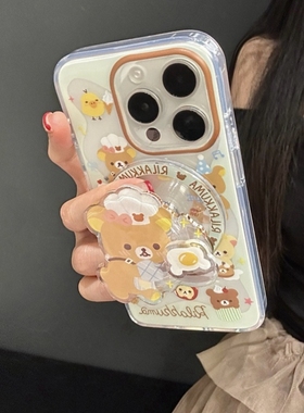 烹饪煎鸡蛋小熊磁吸支架适用A5/OPPO Reno15/14/13/12F手机壳Find X9透明X8ultra可爱A72/X7/A6pro新款A3/A58