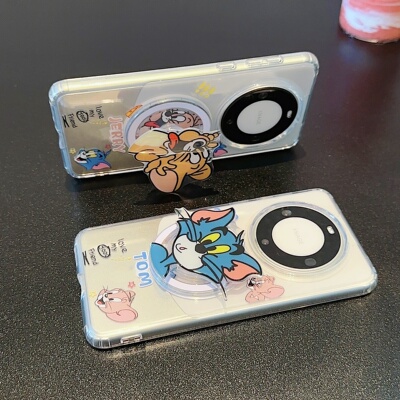 卡通猫和老鼠磁吸支架适用P60华为nova14/13/12/10/987SE手机壳pura70情侣mate80透明P50畅享80/P40可爱30pro