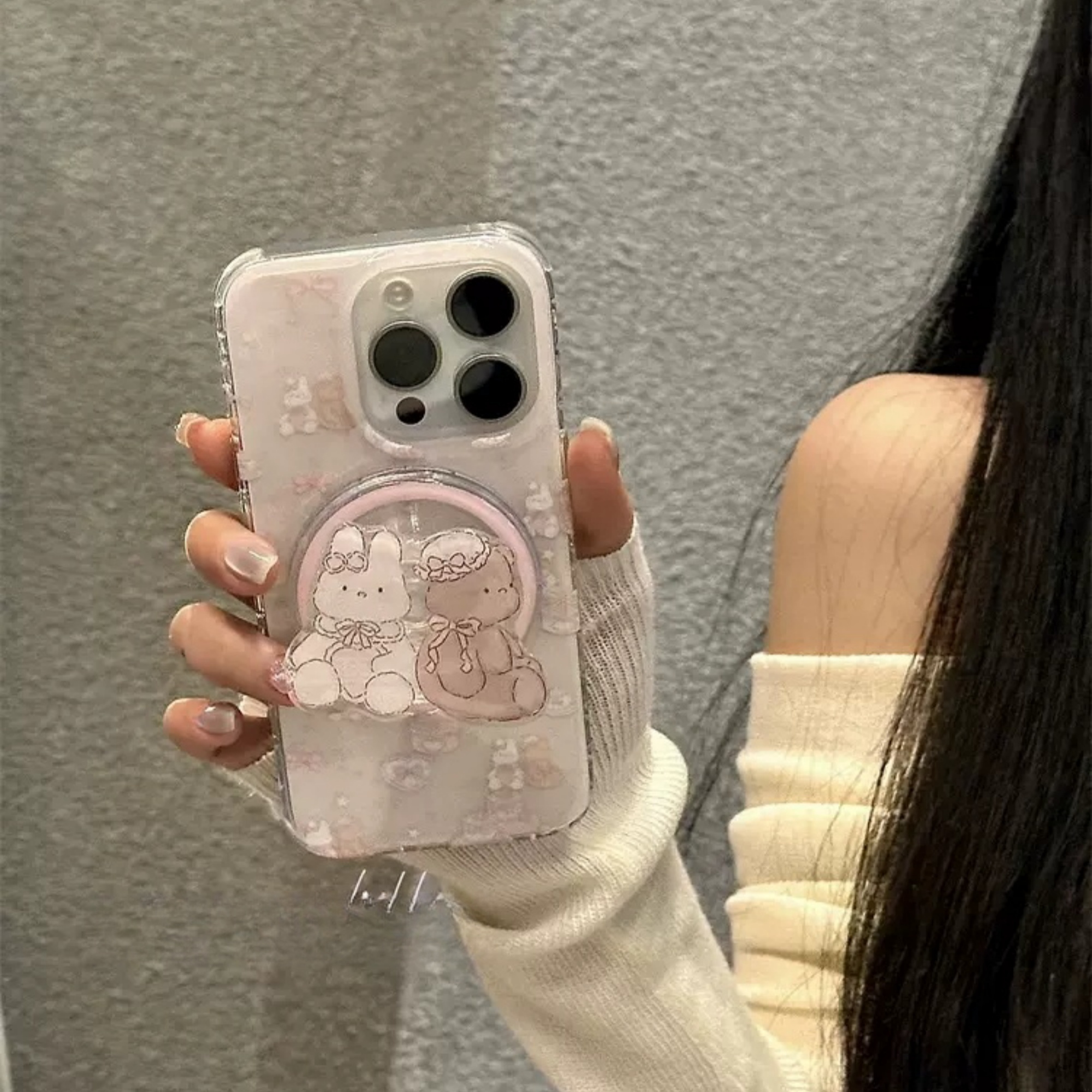 油画蝴蝶结小熊兔子磁吸支架适用苹果16手机壳iPhone15promax创意14新款11/XS苹果13防摔7保护套12pro少女8/7