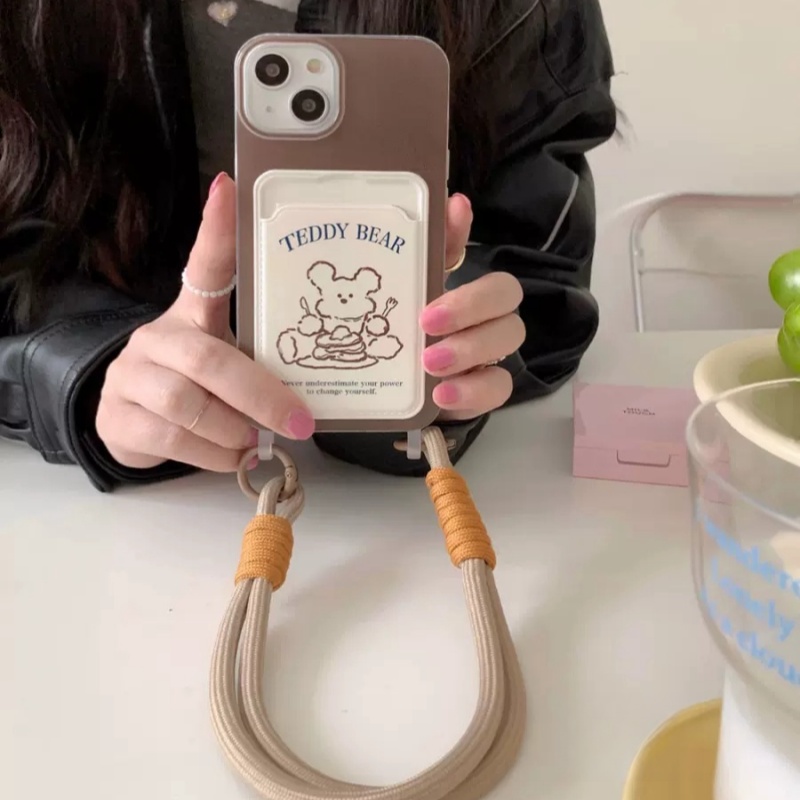 可爱卡通咖色吃饭小熊X200适用VIVO X90手机壳X80/X100/S18腕带手绳60卡包S17/Y78硅胶Y70S防摔Y52S保护套Y77