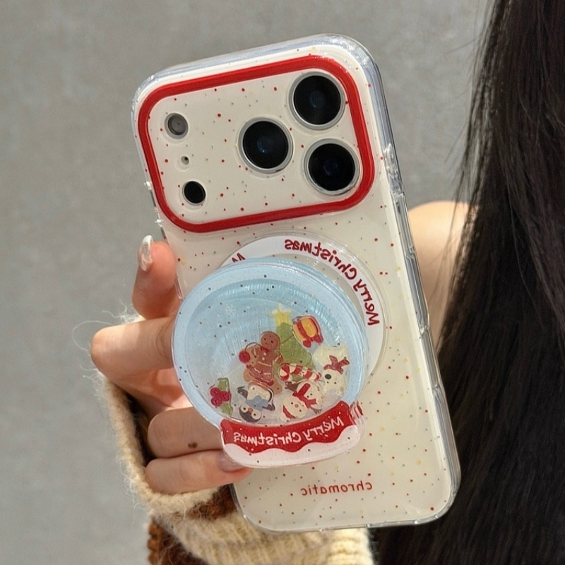 小动物圣诞水晶球磁吸支架适用小米17/14/15手机壳k70/60红米K90PRO/K80至尊Note15/13/11女12防摔civi4/5PRO