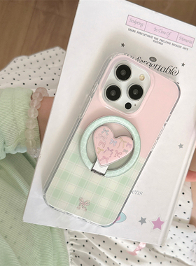 ins简约绿色拼接格纹折叠磁吸支架适用魅族22/20全包meizu21手机壳note16新款16pro硬18高级感17PRO女ucky08