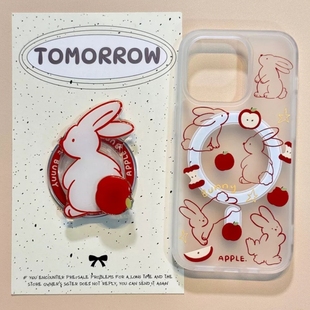 Reno15 A3i女X8S A58防摔A96 X6新款 X7ultra 可爱线描兔子苹果磁吸支架适用OPPO 13pro手机壳findx9