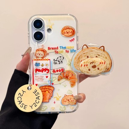 ins可爱吐司面包小狗磁吸支架适用OPPO A6/5/Reno15/14/13 Pro手机壳findX9女X7ultra新款A3X防摔X8S+A58/A96