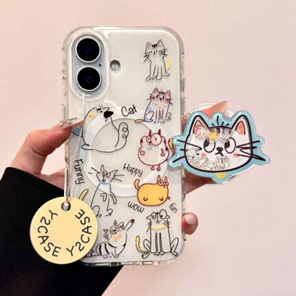 趣味可爱涂鸦猫咪磁吸支架适用OPPO A6i/5/Reno15C/14/13手机壳findX9Pro女X7ultra新款A3X保护套X8S+A58/A96