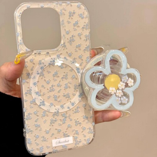 ins简约黄底蓝色碎花磁吸支架适用Pura90华为Mate80/70/60Pro+手机壳畅享90 Promax/Nova15/14新款13/12Ultra