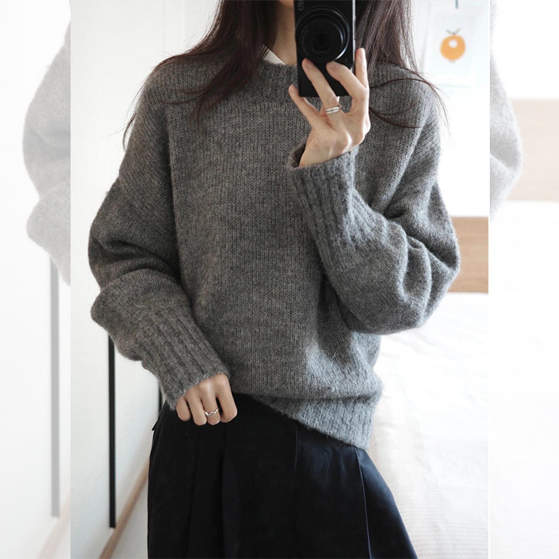 超好看慵懒风灰色针织衫秋冬新款女百搭套头毛衣高级洋气别致显瘦,女装/女士精品,大码内搭,淘宝优惠券,粉丝福利购,淘宝优惠卷