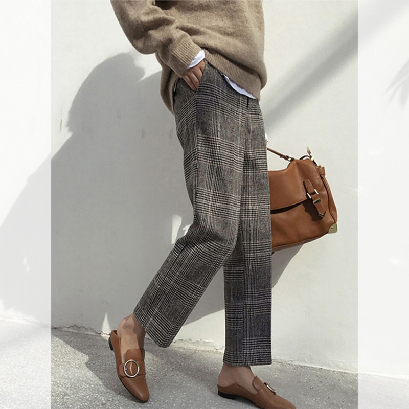 毛呢格子哈伦裤子秋冬新款女装今年流行爆款设计感百搭休闲裤显瘦,女装/女士精品,大码裤装,淘宝优惠券,粉丝福利购,淘宝优惠卷