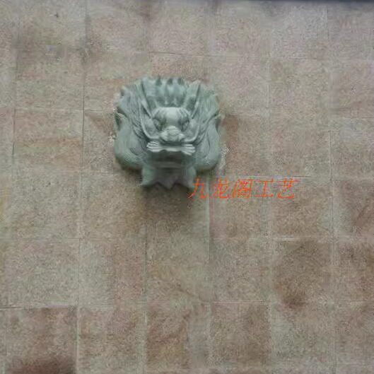 传统复古龙头喷水青石雕古建花园水景风水池喷泉原石墙饰浮雕景观