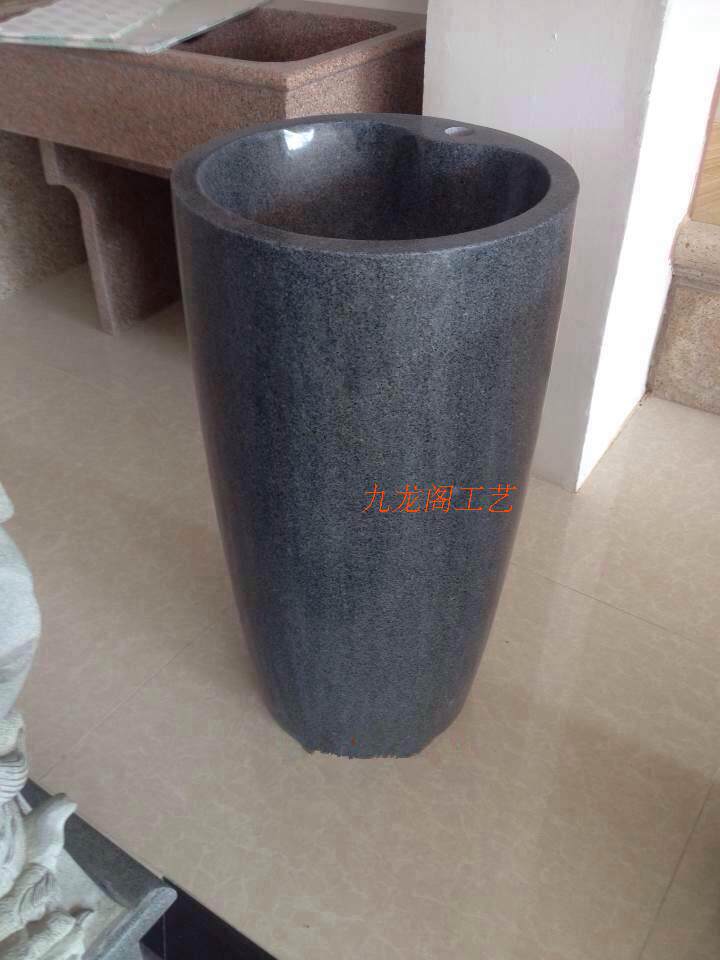 阳台复古柱盆天然整石打磨落地式洗手盆花园庭院花园景观摆件石盆