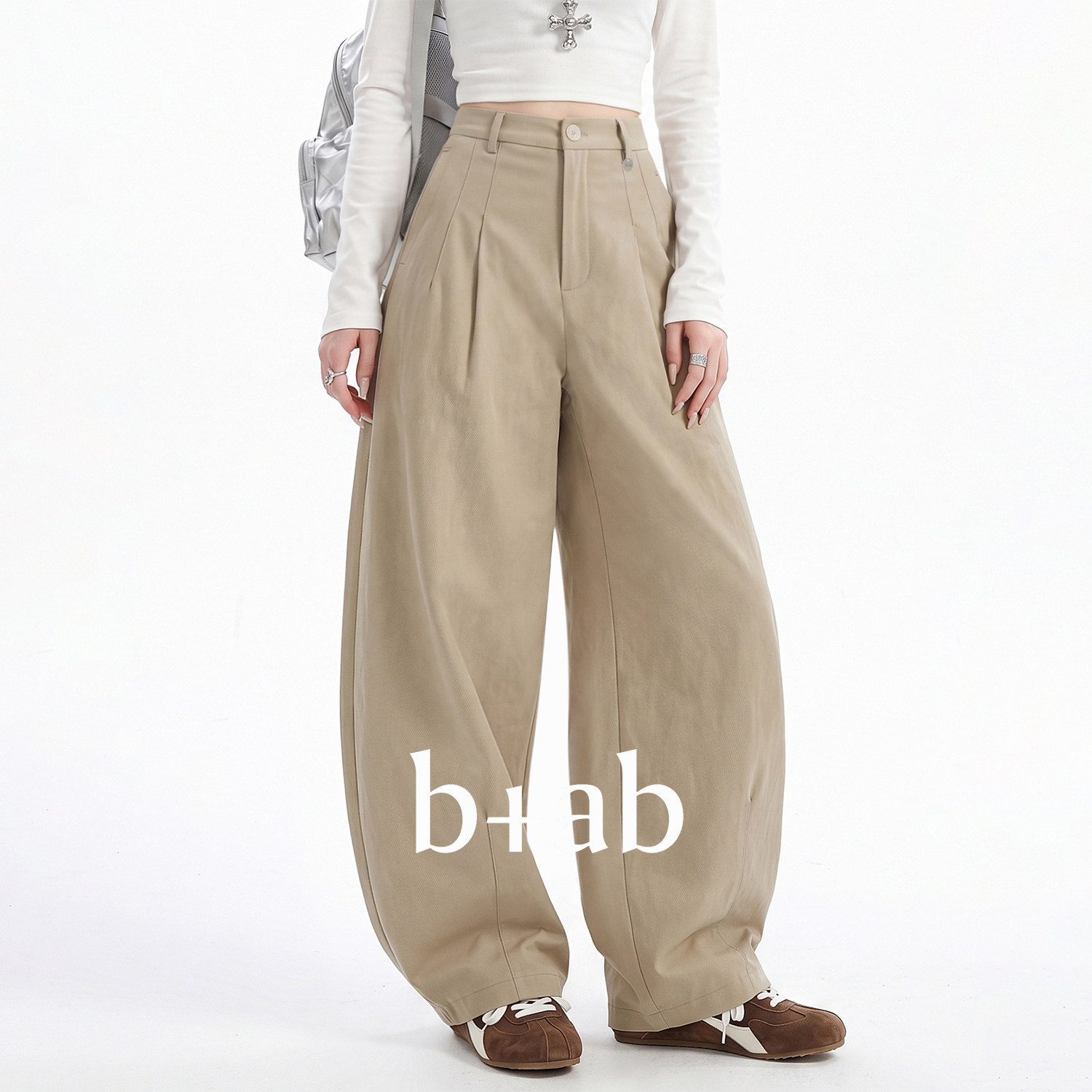 it b+ab深卡其色复古阔腿休闲裤女2026秋季新款显瘦垂感直筒裤子
