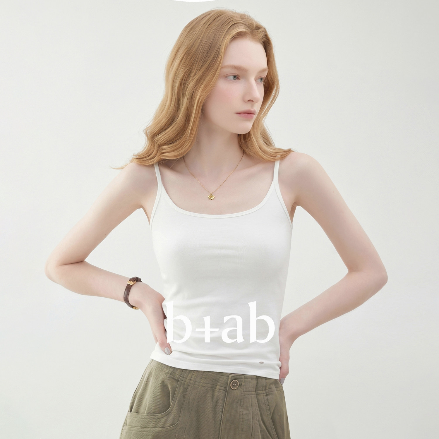 it b+ab白色吊带背心女修身显瘦内搭外穿通勤上衣简约穿搭