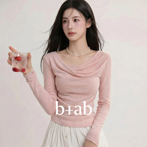 itb+ab粉红色荡领长袖T恤女