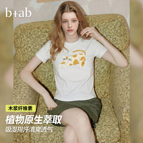 itb+ab橘猫印花短款T恤显瘦