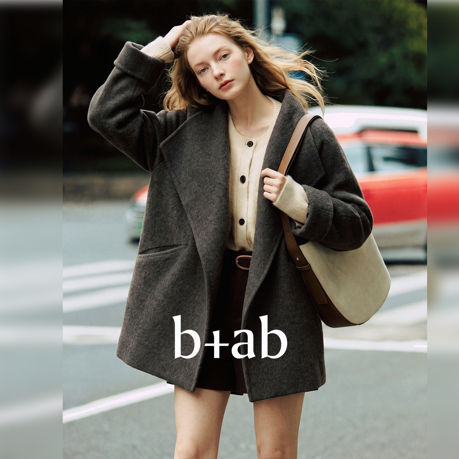 it b+ab 2026冬季新款毛呢大衣女大翻领中长款宽松显瘦休闲外套