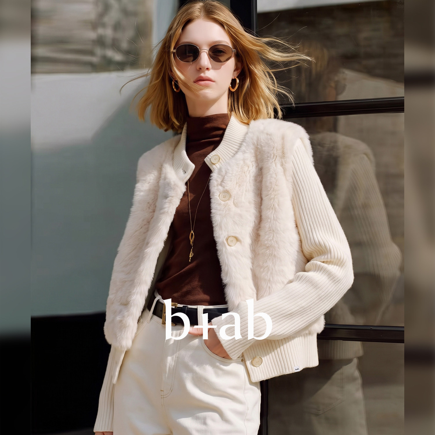 it b+ab 2026冬季新款短外套毛绒纽扣常规袖女款外穿上衣日常通勤